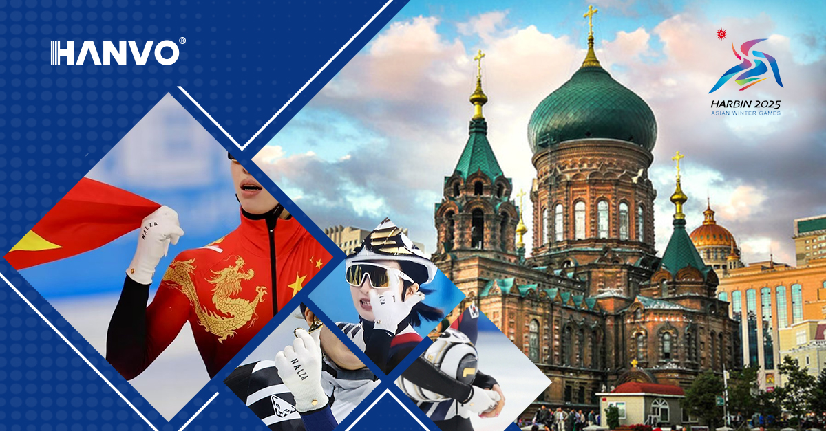 HANVO Safety PPE gloves worn by athletes at the Harbin Asian Winter Games, showcasing their global appeal in winter sports.