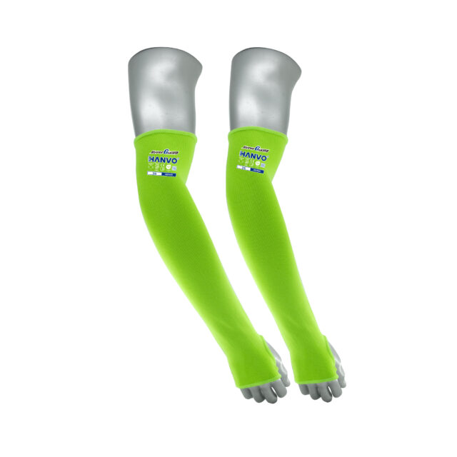 HANVO’s 13‑gauge staple HPPE‑steel wire cut‑resistant arm sleeve provides ANSI A3 cut‑level C forearm protection while keeping good fingertip dexterity. 37 cm length with thumb‑slot fixes sleeve position during dynamic movement. Lightweight breathable knit ensures comfort over prolonged shifts, and ergonomic fit relieves hand fatigue under repetitive‑task conditions. This practical forearm protective sleeve is ideal for glass handling, metal fabrication, machinery and equipment, facility maintenance and warehousing operations.