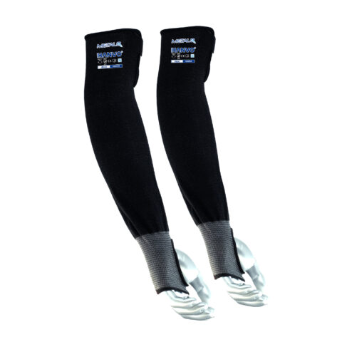 HANVO’s 18‑gauge nylon‑MetalQ cut‑resistant arm sleeve delivers ANSI A4 cut‑level D forearm protection while retaining great dexterity. This 45 cm extended‑length sleeve features a thumb slot and top‑sewn velcro fastener. The thumb‑hole structure locks the sleeve in position during strenuous movement, and the adjustable velcro closure creates a snug, custom fit on the upper arm. This high‑risk forearm protective sleeve is ideal for glass handling, metal fabrication, machinery and equipment, facility maintenance and warehousing operations.