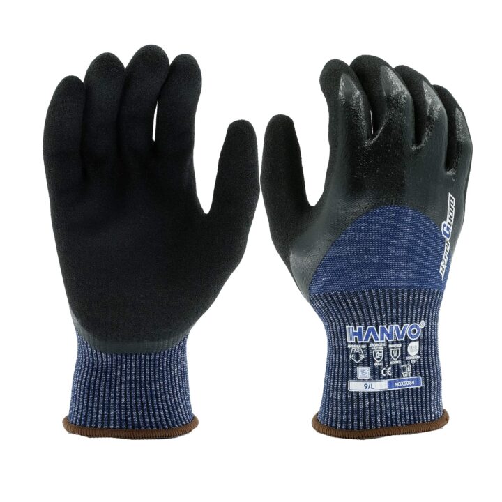 HANVO 15-gauge polyester HPPE hypergrip cut resistant glove, certified by ANSI A3 and EN388 standards, is equipped with 3/4 smooth and sandy palm nitrile coating that delivers great oil resistance, waterproof and abrasion resistant performance. This industrial anti-slip glove provides reliable cut protection, hyper grip and flexible fit for industrial operation. It is widely used in auto parts assembly, oil workshop, equipment overhaul, automotive maintenance, facility maintenance, machinery and equipment and transport and warehousing.