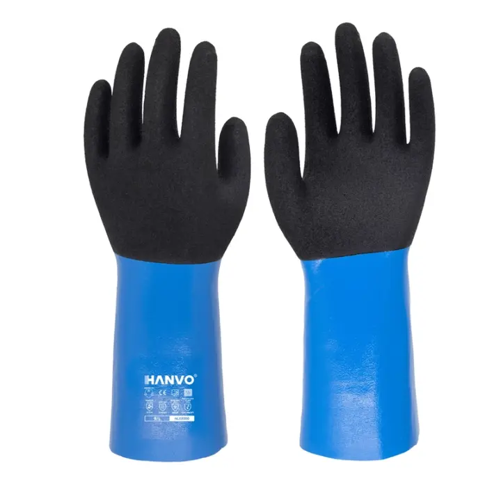 Discover HANVO’s 18-gauge seamless nylon, ANSI A1 & EN388 certified Chemguard fully coated smooth sandy nitrile chemical safety glove, liquid & oil barrier, multi-chemical protection, touchscreen compatible, lightweight and flexible for long-hour chemical handling work. Ideal for automotive, facility maintenance, machinery equipment, transport warehousing, glass building materials and chemical solvent transfer, barrel handling, parts picking & cleaning operations.