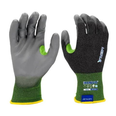 HANVO’s ultra‑light 24‑gauge polyester‑MetalQ‑spandex safety glove delivers ANSI A3 cut‑C protection. PU palm coating offers secure dry grip, reinforced thumb crotch enhances service life under heavy‑duty tasks. Touch‑screen compatible design enables operating devices without glove removal. Lightweight high‑dexterity build for general assembly, machinery maintenance, material handling and warehousing.