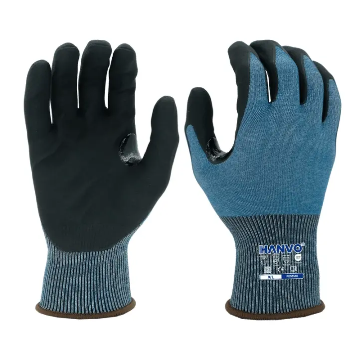 HANVO’s 13‑gauge polyester‑UHMPE safety glove provides ANSI A2 cut‑level B protection paired with level‑3 abrasion resistance. Stretchable PU palm coating fits hands closely for secure dry grip, reduces hand fatigue and improves productivity. Knit wrist blocks dirt and debris ingress, lightweight breathable construction supports all‑day wear. For general assembly, machinery maintenance, material handling and warehousing.