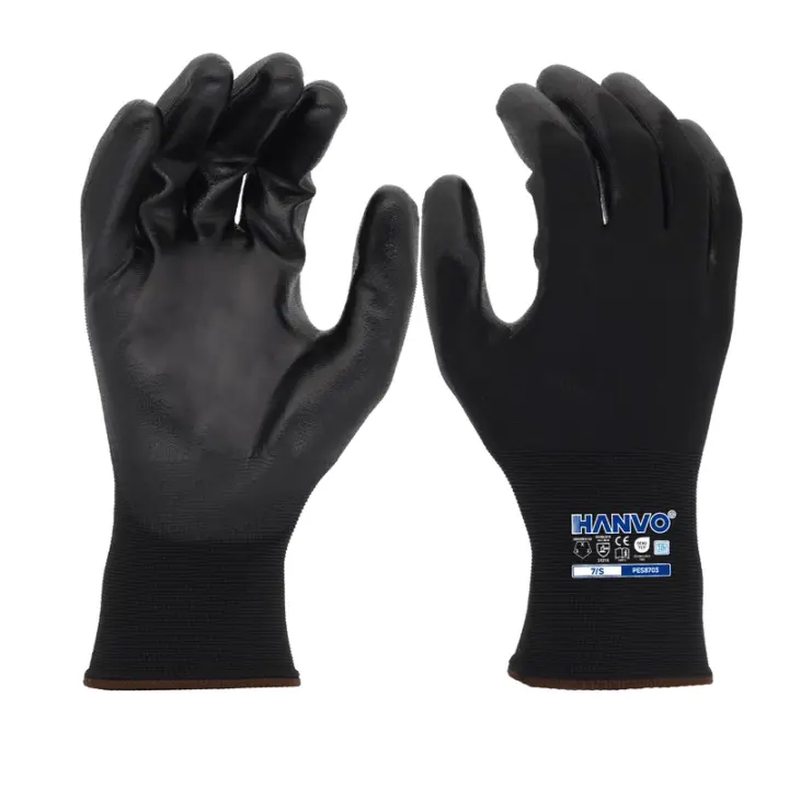 HANVO’s lightweight 18‑gauge polyester work glove features PU palm dipping for secure dry‑condition grip. Breathable seamless knit wicks moisture away, keeps hands cool and dry for long‑time wearing. Low‑irritation liner supports all‑day comfort, perfect for facility maintenance, general assembly, warehousing and transport operations.