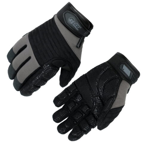 HANVO 18-gauge vibration-reducing work glove with stretch spandex back for excellent dexterity and breathability. Full silicone padding on synthetic leather palm attenuates vibration from power tools, while silicone printing delivers superior anti-slip grip. Elastic SBR cuff with hook-and-loop pull tab for adjustable wrist fit. Ideal for power tool operation, facility maintenance, automotive repair, light assembly.