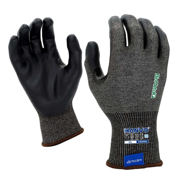 HANVO’s 18‑gauge recycled polyester BioMetalQ spandex safety glove delivers ANSI A4 cut protection with great fingertip dexterity, featuring water‑based PU palm dipping, touch‑screen compatibility and reinforced thumb crotch for extended service life. This cut resistant work glove is ideal for general assembly, material transport, machinery and equipment, automotive, facility maintenance and warehousing operations.