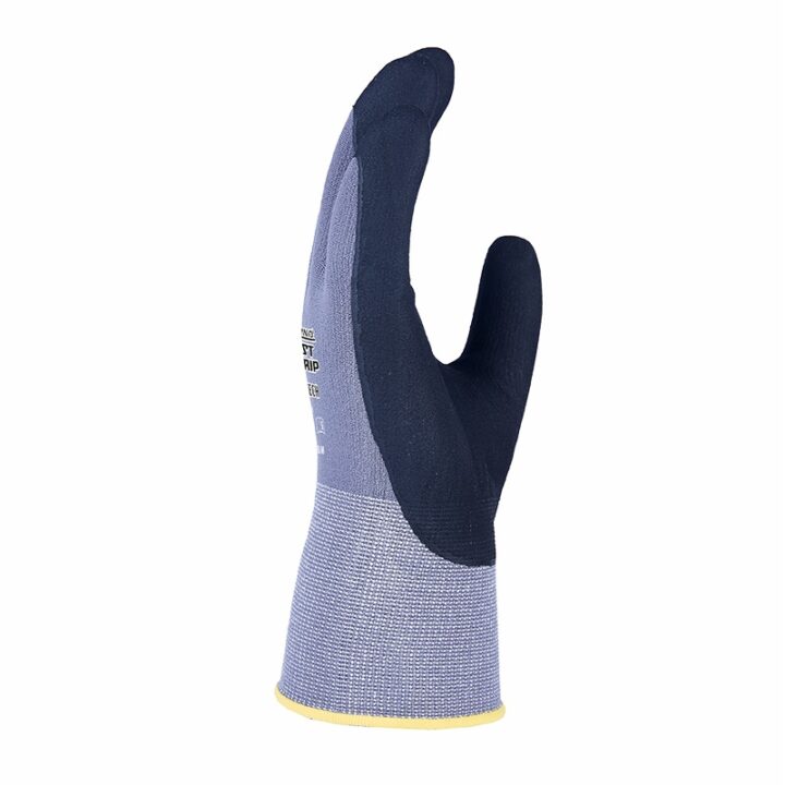 Reverse side view of ANSI level 1 cut-resistant glove highlighting breathable grey back and snug cuff | HANVO